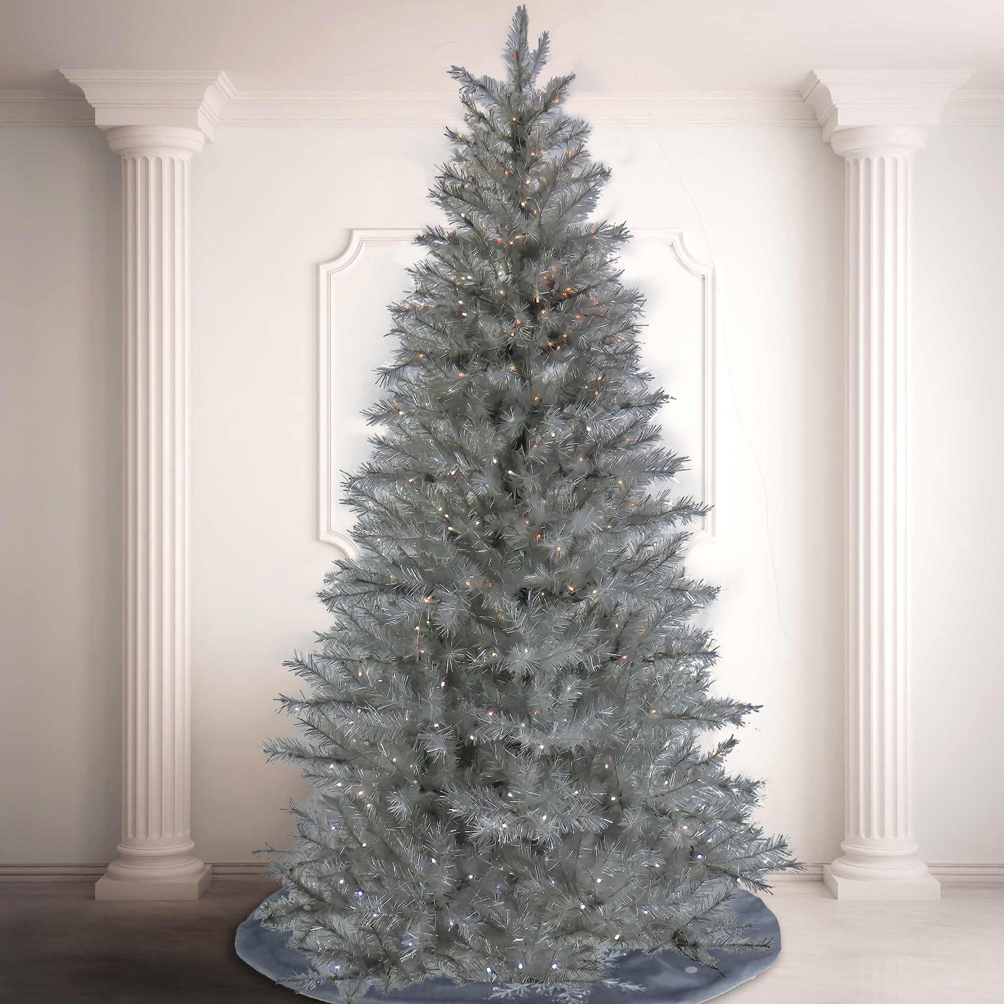 10ft. Pre-Lit Crystal Pine Hinged Artificial Christmas Tree, Color Changing LED Lights